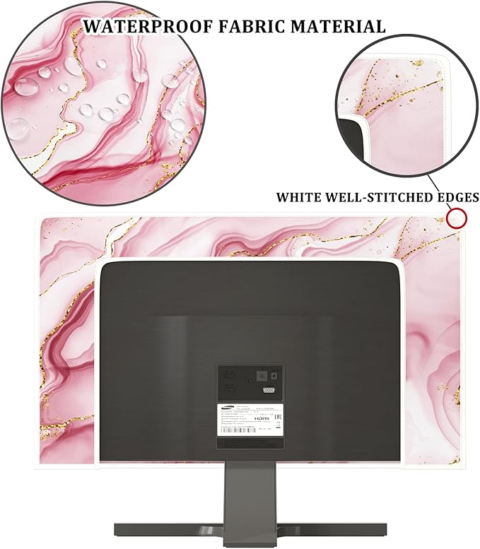 Baocicco Gold Pink Marble Waterproof TV Display Screen Cover 75 Inch TV Accessories Laptop TVs LCD Screen Decoration for Tablet Anti-Static Dustproof Protective for Home Office