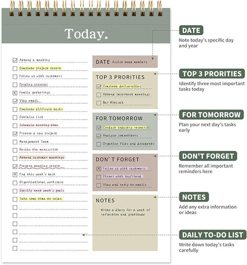104 Pgs To Do List Notepad, 52 Undated Sheets Duplex-printed Daily Planner For Work Home School Office Desk Accessories Supplies & Goal Setting Tasks -Green