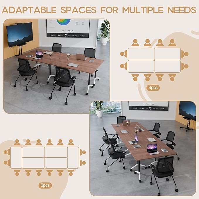 Folding Conference Table 4ft 5ft, Foldable Office Meeting Desk for 6 People, Multiple Sizes Colors Mobile Conference Room Table for Training Room School Business Furniture (4, Walnut, 47in)