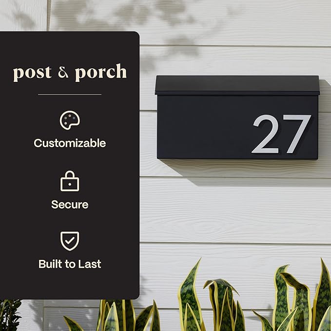 post & porch The OG Mailbox | Wall Mounted Mailbox | Black/Brown/White/Grey, 1 Size, Weatherproof Mail Box for Outside | Customizable (Black)