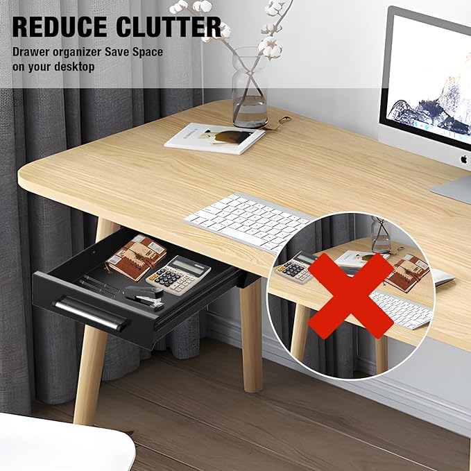 UNITEDPOWER Under Desk Drawer Storage, Pull-Out Office Hidden Counter Drawer, Metal Sliding Organizer Mount Below Table, Optional Bracket Height, Black