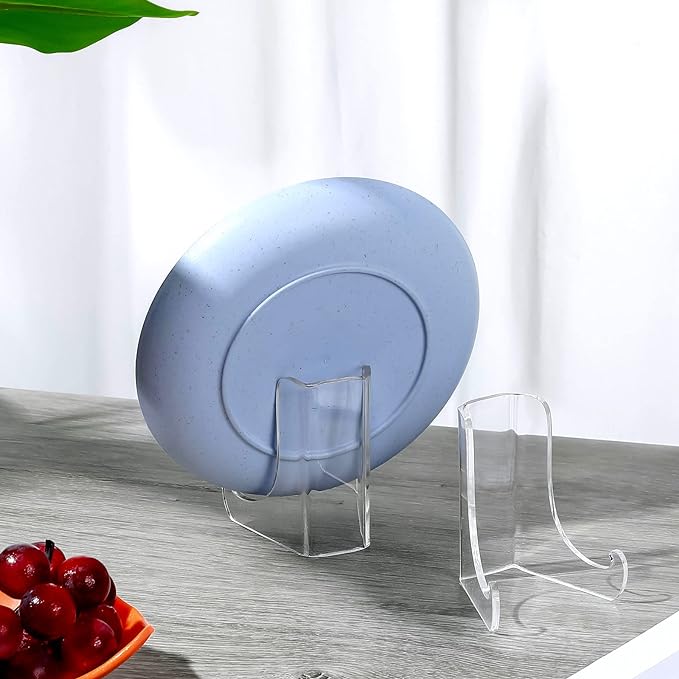 Chunful 2 Pieces Acrylic Plate Stands Clear Acrylic Easels Display Stands with Deep Support Shelves for Display Card Holder Photos Book Picture Table Top Holder Home Decors (3.5 x 3.5 x 4.5 Inch)
