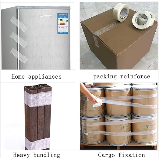 CHUANGSEED 3Pack Mono Filament Strapping Tape 6.2mil x 1Inch x 60yds Commodity Grade Heavy Duty Transparent Reinforced Fiberglass Tape