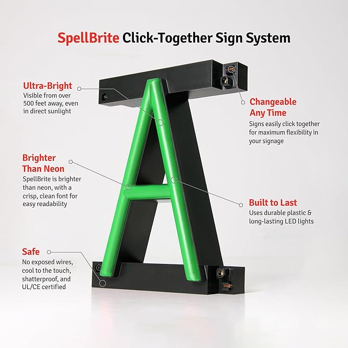 SpellBrite ENTRANCE Sign | Directional Sign with Neon Look, Green LED Light Source | 31.3" x 6.3"