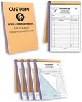 Custom Carbonless Invoice Book with Logo, Personalized Cover & Inner Pages, 2 Part NCR Receipt & Work Order Forms, Easy Tear, Writing Shield for Small Business (2-Part [White/Blue], 7.48 x 5.12INCH)
