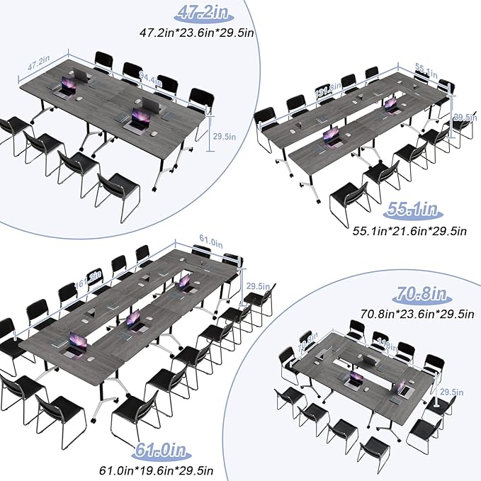 Conference Table Flip Top Mobile Conference Room Tables,Folding Conference Table with Wheels,Large Meeting Training Seminar Table Saving Space for Office Classroom(4C,47.2'')