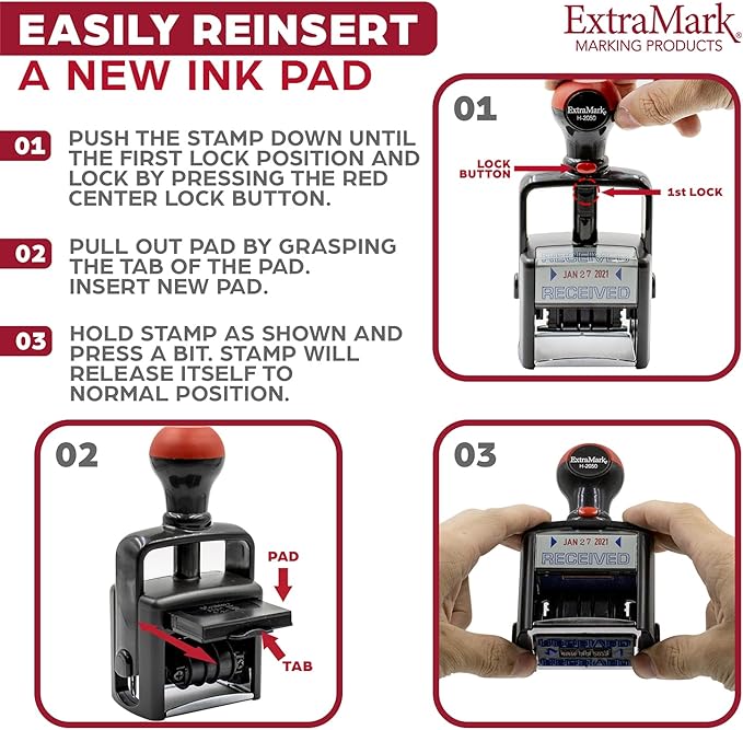 Heavy Duty Style Office Date Stamp with FAXED - Self Inking Dater - Style C - Red Ink Color