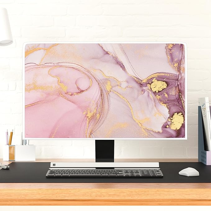 Baocicco Pink Gold Marble Waterproof Screen TV Cover 70 Inch Decorative Modern Television Cover for Home TV Screen Texture Dust Proof Monitor Covers for Television Screen LED LCD OLED TVs