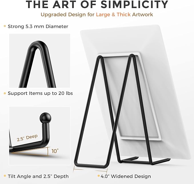 TR-LIFE 10 Inch Large Plate Stands for Display - Metal Plate Holder Display Stand + Picture Frame Holder Stand + Small Easels for Decorative Platter, Book, Plaques, Photo, Tabletop Art (2 Pack)