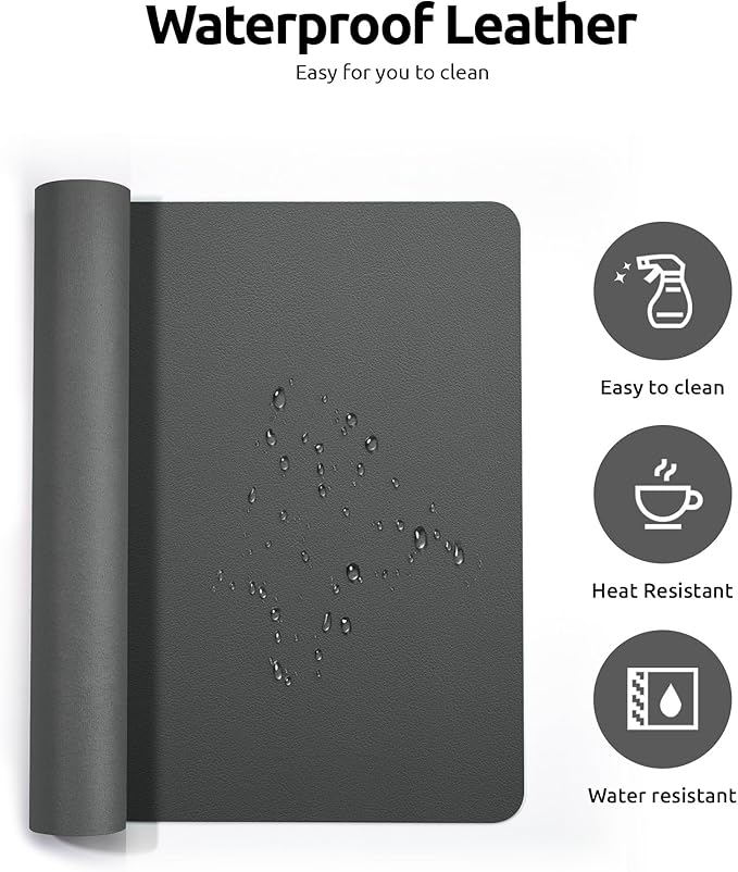 YSAGi Leather Desk Protector, Office Mat, Large Mouse Mat, Non-Slip PU Leather Blotter, Laptop Desk Pad, Waterproof Writing Pad for Office and Home (Dark Grey, 35.4" x 17")