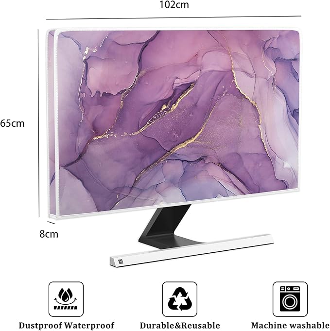 Baocicco Fashion Violet Marble Waterproof TV Dust Cover 40, 41, 42，43 Inch Anti-Static Dustproof Creative Design TV Screen Cover TV Screen Covers Sleeve Compatible with PC Desktop and TV LED LCD OLED