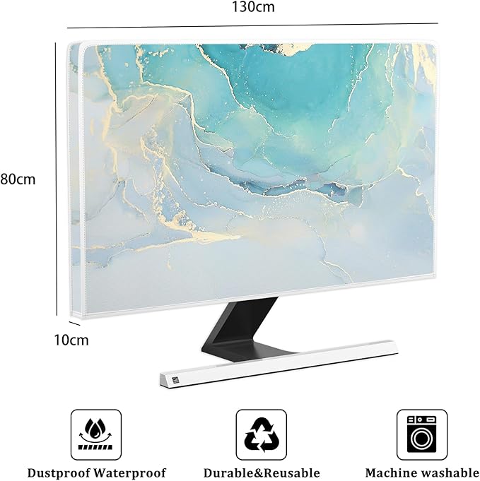 Baocicco Blue Green Marble TV Display Screen Cover 55 Inch Creative Anti-Static Dustproof Monitor Accessories Laptop LCD Cover Modern Screen Television Decoration for LED LCD OLED TVs