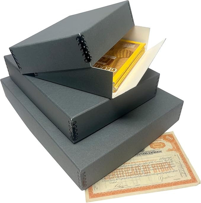 Lineco Museum Archival Storage Box, 17.75x22.75x3 in. Drop Front Design. Acid-Free with Metal Edge. Organize Photos, Pictures, Prints, Documents, Crafts, DIY. Gray, 2 Pack