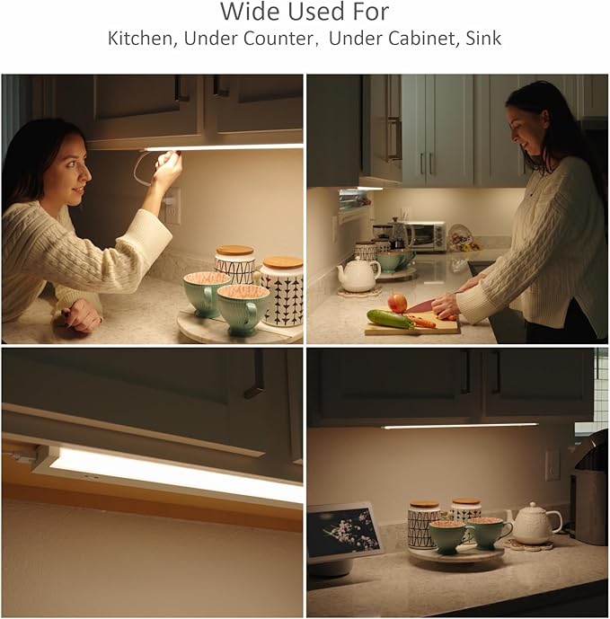 Leetdud LED Under Cabinet Lighting Hardwired or Plug in, 18 Inch 9W, Dimmable 5 Color 2700K/3000K/3500K/4000K/5000K, Linkable Eyes Care Design Counter Lights for Kitchen, Sink, ETL Listed, White