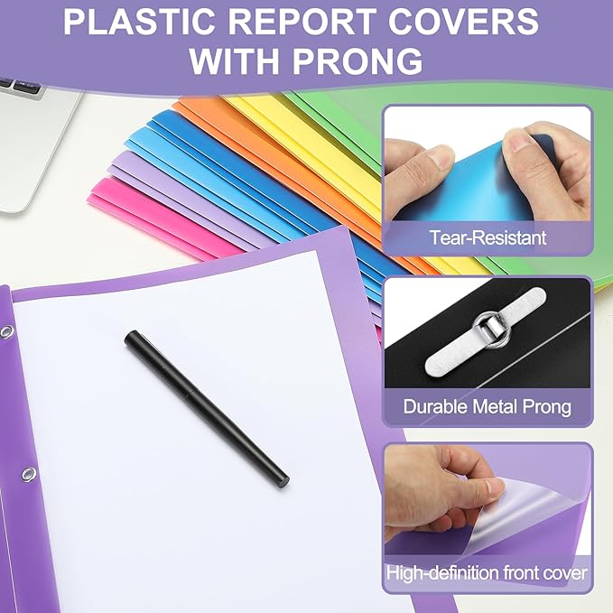 PATIKIL Plastic Report Covers with Prong, 10 Pcs 80 Sheet Clear Front Presentation Binders with 3 Metal Prong Fasteners Report Folder for Resume Documents Files Letter, Orange