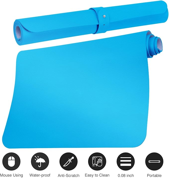 Boutilon Leather Desk Pad Protector,Non-Slip Mouse Pad,Laptop Desk Pad,Office Mouse Mat,Waterproof Leather Desk Blotter,Desk Writing Pad for Office and Home (XXXL-Blue,47"x 24")