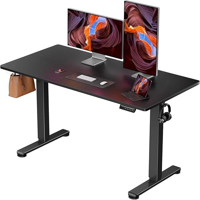 ErGear Height Adjustable Electric Standing Desk, 47.2 x 23.6 Inches Sit Stand up Desk, Memory Computer Home Office Desk with Two-Piece Desktop (Carbon Fiber Black)