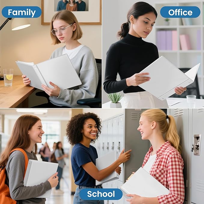 SUNEE 3 Ring Binder 1.5 Inch 1 Pack, Clear View Binder Three Ring PVC-Free (Fit 8.5x11 Inches) for School or Office Supplies, White
