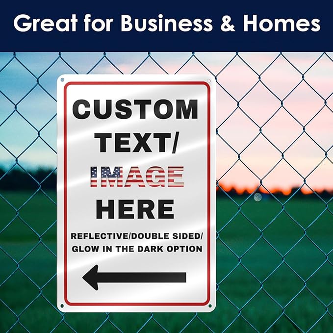 Custom Directional Arrow Sign Large, 20''x15'' Glow in the Dark/Reflective Option, Personalized Metal Address Plaque, Customize for Business Logo, Office, Home, Yard, Outdoor