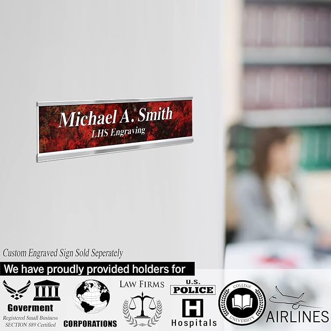 Custom Name Plate with Choice of Mounting for Walls, Doors, Desk Holders, Cubicles, Hanging and More - Personalized Ribbon Pink Plastic Black Letters - USA Made 2x8 - B12