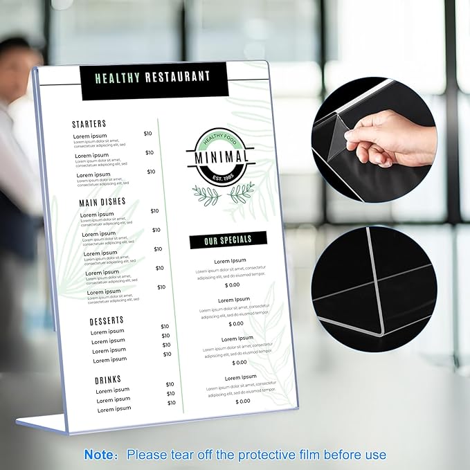 6 Pack Slanted Back Acrylic Sign Holders 4x6 for Business & Store, Tabletop Vertical Sign Holder with Anti-Slip Pads Clear Display Stand, for Menus Flyers Documents Office Restaurants Party Decoration