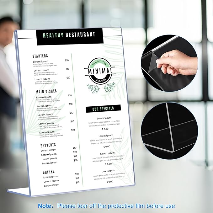 DECOHOBO 30 Pack Acrylic Sign Holder 8.5 x 11, Clear Plastic Display Stands for Tabletop, L-Shape Acrylic Stands for Flyers, Documents, Office, Restaurants, Vertical Sign Holder 8.5x11 for Desktop