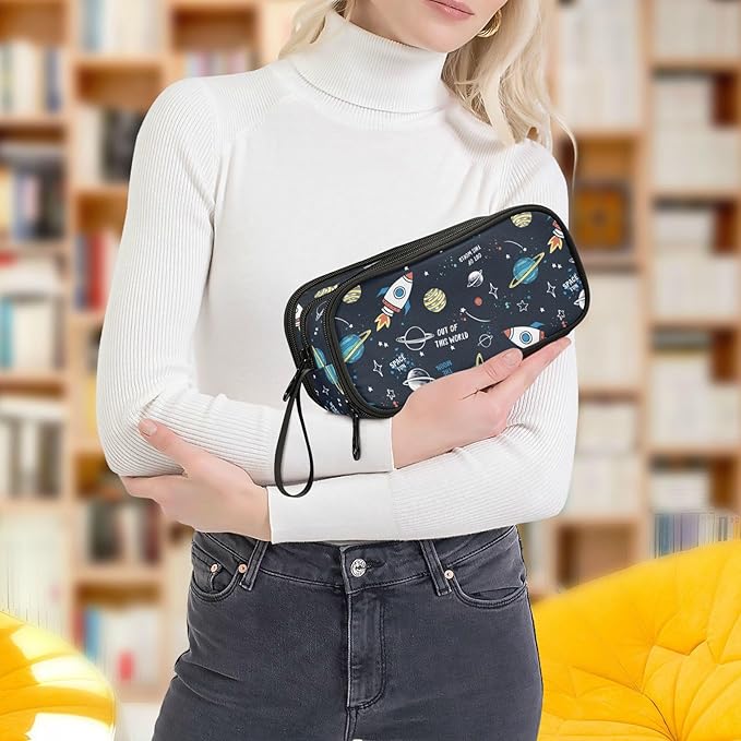 BOENLE Space Rocket Planet Pencil Case Box Boys Girls Large Pencil Pouch with Zipper Compartments Big Capacity Stationery Pen Bag Organizer for Kids Teens Adults School Office