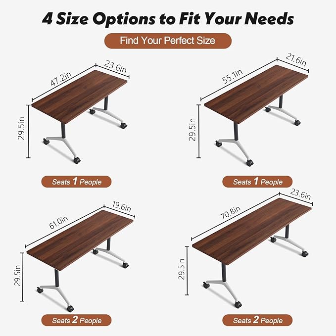 Goakwwuz Conference Room Table, Folding Conference Tables,Thicken Grey Tabletop,Flip Top Wooden Seminar Meeting Room Table for Conference Room Offices (2, Walnut, 70.8”)