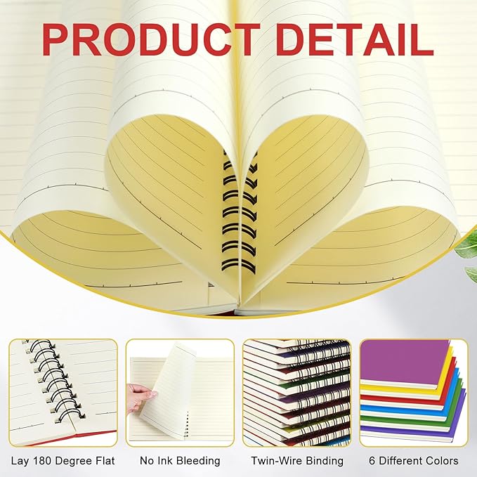 Yahenda Spiral Notebook College Ruled Journals Notebooks Lined 8.3 x 5.5 Inch Note Books Bulk A5 Writing Notebooks Thick Paper Notebook for Office Business School Supplies (Mixed Colors,18 Pcs)