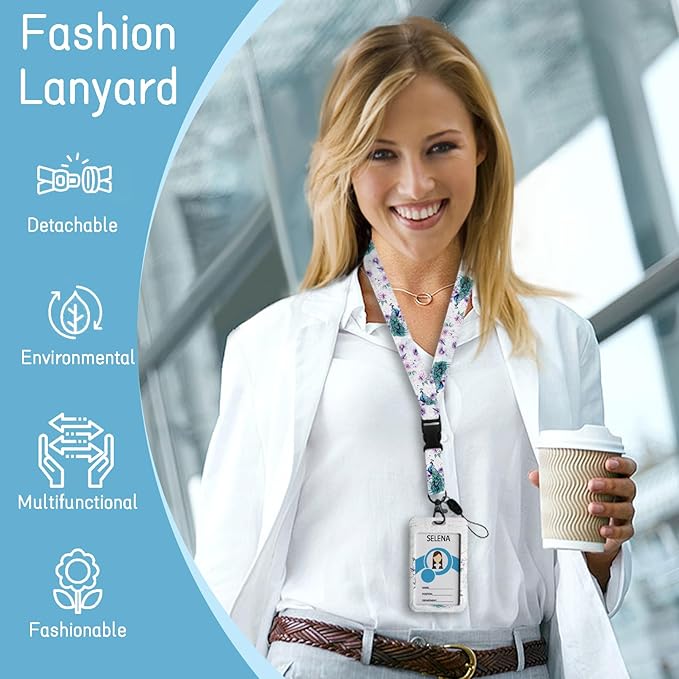 Peacock Lanyards for ID Badges, Badge Holder with Lanyard Detachable, Badge Reel Retractable Keychain Clip, Vertical Cruise Ship Cards Holder Protector Name Tags, Teacher Nurse Office Women Gifts