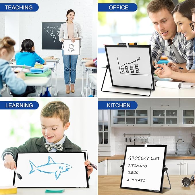 Small Magnetic Desktop White Board – Portable Mini Easel Dry Erase Whiteboard for Students Double Side to Do List Dry Erase Board with Stand for Office, School, Home 10 x 10 inches