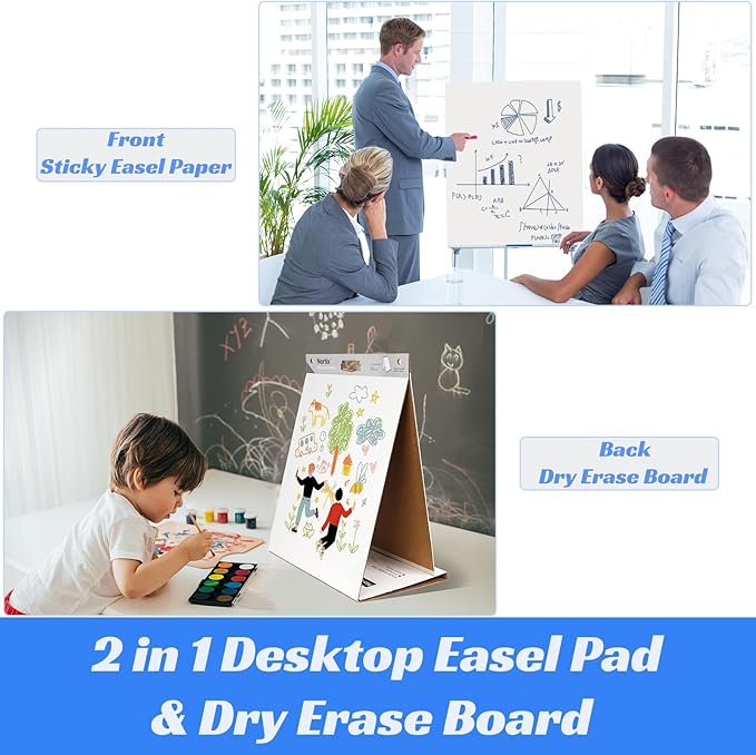 Nortix Sticky Easel Pads, Upgraded Versatile Tabletop Sticky Easel Pad with Dry Erase Surface for Meeting/Training/Doodling, 20x23 Inches, 20 Sheets/Pad, 4 Pads