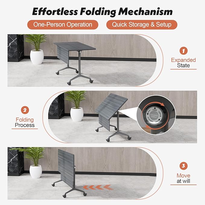 Goakwwuz Conference Room Table, Folding Conference Tables,Thicken Grey Tabletop,Flip Top Wooden Seminar Meeting Room Table for Conference Room Offices (8, BlackWoodGrain, 70.8”)