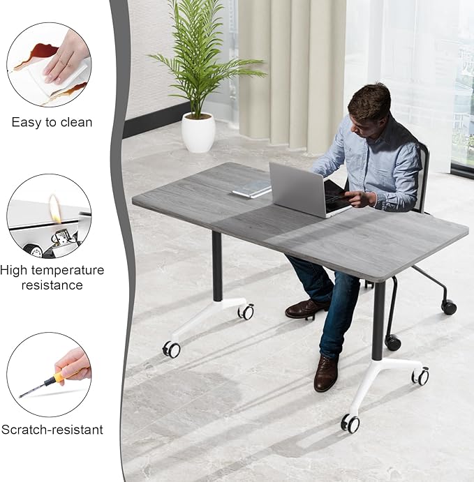 Conference Table,55.1''Folding Conference Room Table for 4-12 People,Mobile Flip Top MeetingTraining Table with Different Coulor and Styles for Offices, Classrooms,Meeting Room (6, 61''F)