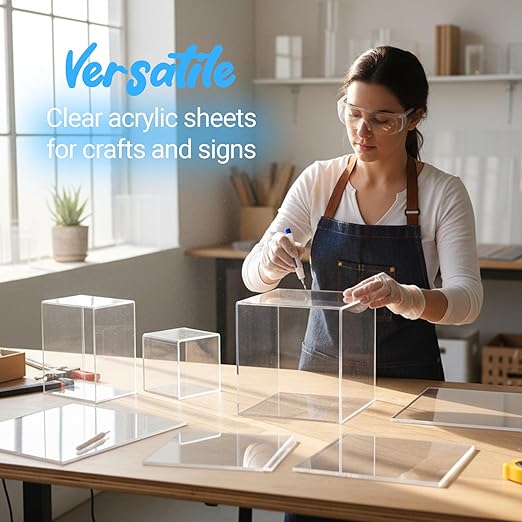 CALPALMY (Pack of 2) 12 x 24 Inch Clear Acrylic Sheets 1/4" Thick Plexiglass; Use for Craft Projects, Signs, Display Cases, Sneeze Guard and More; Cut with Cricut, Engraver, Power Saw or Hand Tools