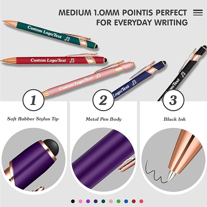 CRME Bulk Custom Pens Personalized Customized Engraved Writing Pen with Name Logo Retractable Ballpoint Pens Black Ink for Back to School,Home,Office,Teacher Supplies Metal Material Wine Red Pen