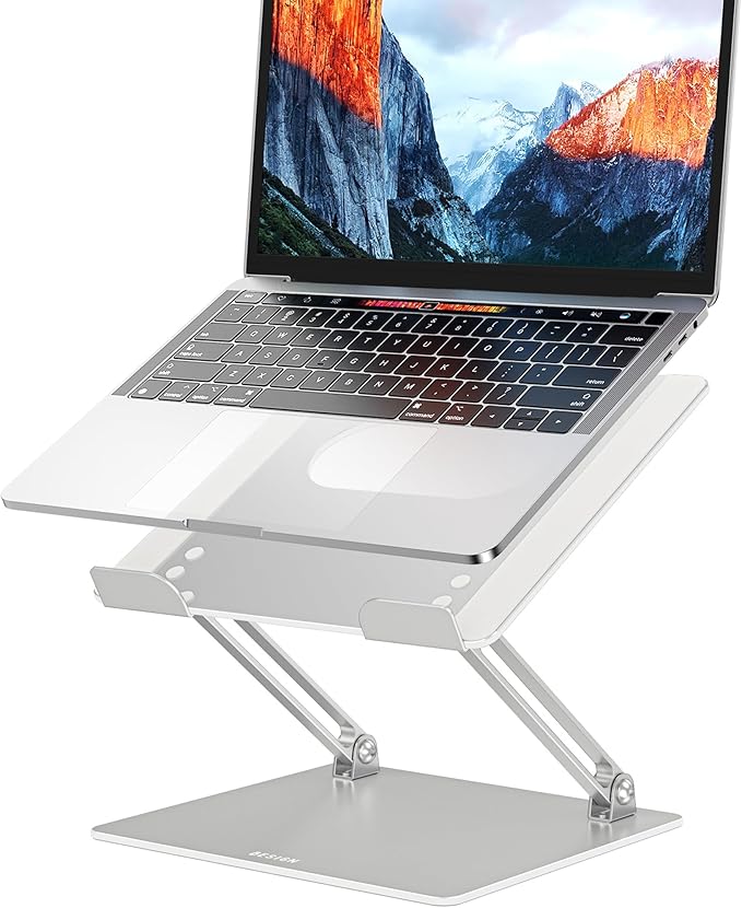 BESIGN LS10 Aluminum Laptop Stand, Ergonomic Adjustable Notebook Tablet Stand, Computer Holder Compatible with Air, Pro, Dell, HP, Lenovo More 10-14" Laptops, Silver
