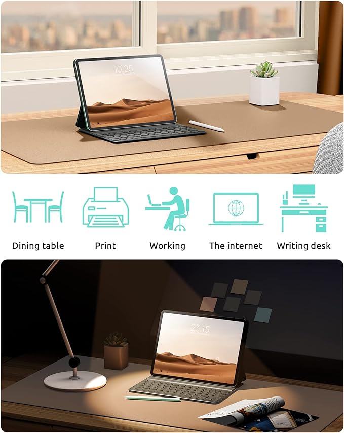 YSAGi Leather Desk Protector, Office Mat, Large Mouse Mat, Non-Slip PU Leather Blotter, Laptop Desk Mat, Waterproof Writing Pad for Office and Home (Khaki, 31.5" x 15.8")