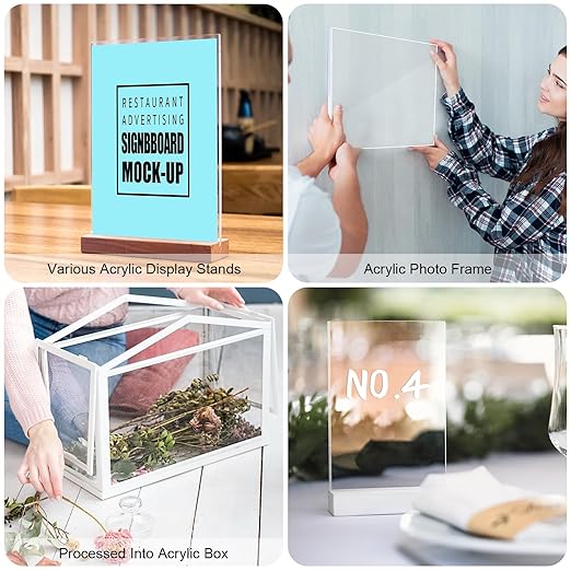 Roowest 4 Pcs 24 x 48 Inch, 1/8 Inch Thick Clear Acrylic Plexiglass Sheets Transparent Plastic Panels Sheets Cut to Size Cast Acrylic Board Panel with Protective Film for Craft DIY Project Sign Frame