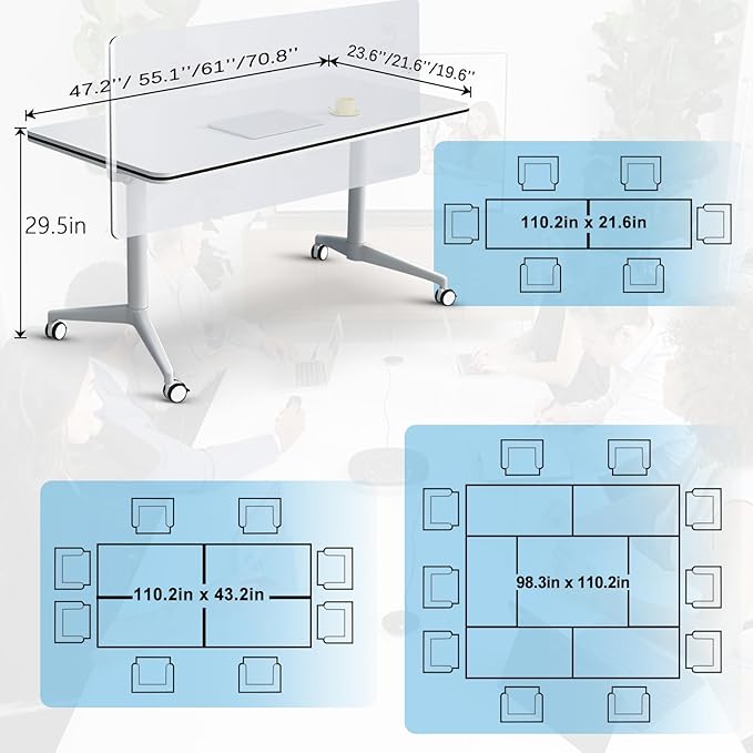 JEHUJD Conference Table,55.1''Folding Conference Room Table for 4-12 People,Mobile Flip Top MeetingTraining Table with Different Coulor and Styles for Offices, Classrooms,Meeting Room (10, 61''A)