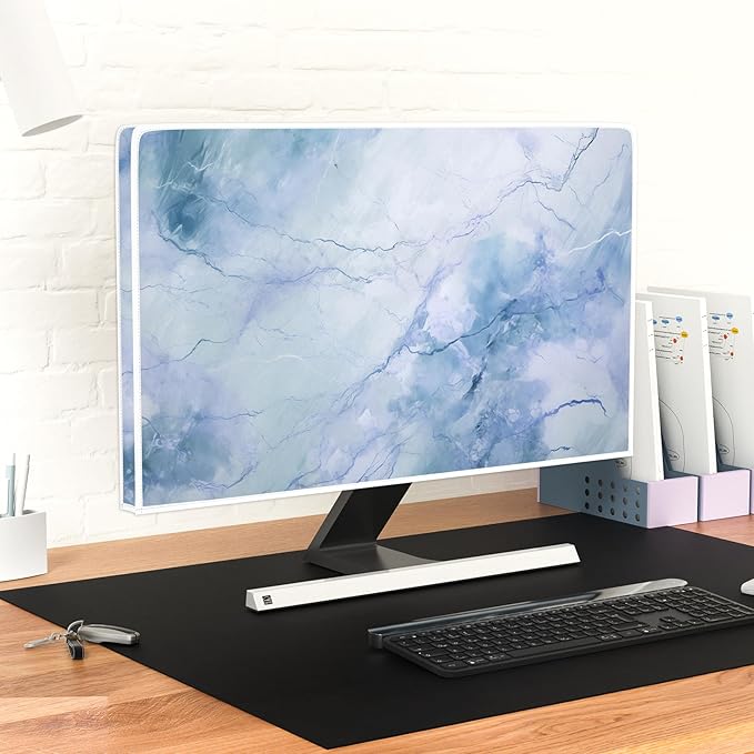 Baocicco Fashion Haze Blue Marble Screen TV Cover Cover 80 Inch Waterproof Full Body Covers for TV Display Screen Weatherproof Television Sleeve Compatible with Television LED LCD OLED TV