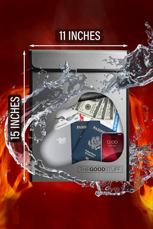 Fireproof Document Bag Legal Size: 15" x 11" [2000°F UL Certified] Protect Birth Certificates, Contracts, Legal Papers, Cash, and Other Valuables - Water and Fire Resistant File Bags