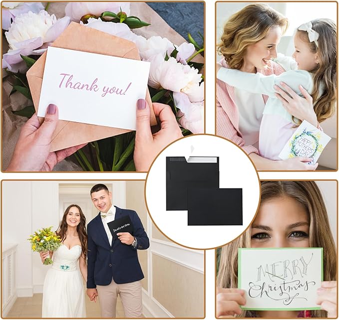 Silunkia Black Blank Note Cards and Envelopes 5 x 7 Heavyweight Flat Cardstock and A7 Envelopes Printable Self Seal 20 Packs for Birthday, Wedding Invitations, Thank You Cards, Baby Shower