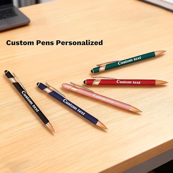 CRME Personalized Pens Custom Ballpoint Pen with Stylus Tip Customized Engraved Pens with Name Business Logo Nurse Gifts Office Supplies for Women Customizable Writing Pen for Men Rose Gold
