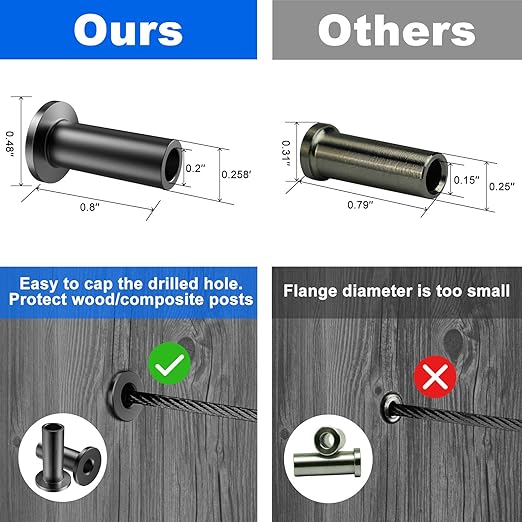 BLIKA 300 Pack Black Stainless Steel Protector Sleeves for 1/8" 5/32" or 3/16" Deck Cable Railing, for Wood/Composite Posts, T316 Marine Grade, Black Cable Railing Protector Sleeves