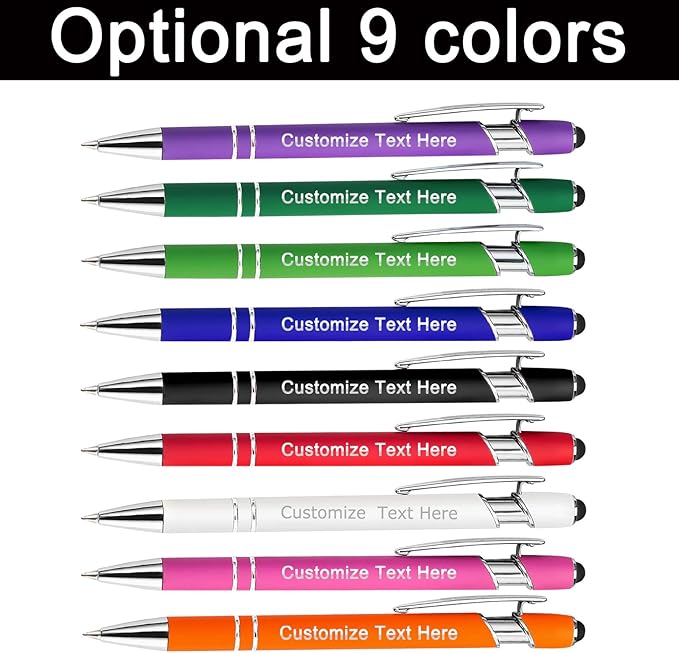 Custom Pens Bulk Personalized Ballpoint Pen with Stylus Tip Customized Engraved Pens with Name Logo Soft Black Ink with Touch Metal Office for Business Office Teacher School Corporate Gifts Black