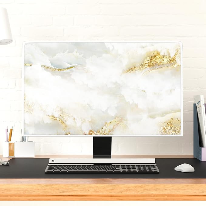 Baocicco White Gold Waterproof TV Display Screen Cover with Abstract Texture Marble Design 70 Inch Television Covers Sleeve Compatible with LCD LED PC Desktop and Home Hanging TV
