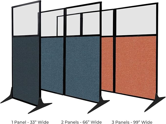 Versare Workstation Partition | Portable Wall Divider | Modern Office Cubicle | Free Standing Privacy Screen | Flexible Work Space | 66" x 70" W/Window, Red Fabric Panels