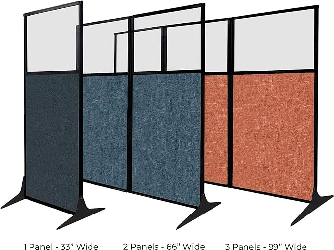 Versare Workstation Partition | Portable Wall Divider | Modern Office Cubicle | Free Standing Privacy Screen | Flexible Work Space | 99" x 70" W/Window, Cloud Gray Fabric Panels