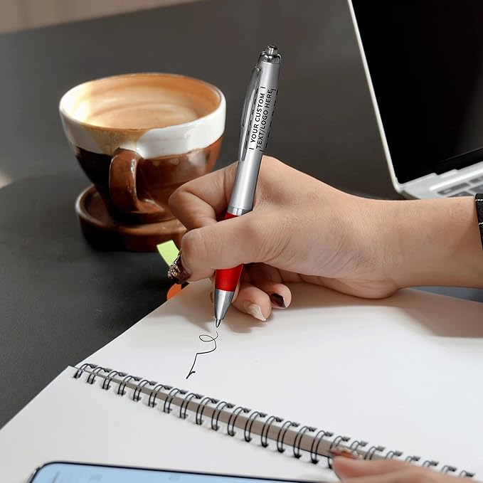 DISCOUNT PROMOS Personalized Ballpoint Pens With Rubber Grip, 50 pack Customizable Ergonomic Click-to-Write Custom Writing Pens for School with Black Ink, Red